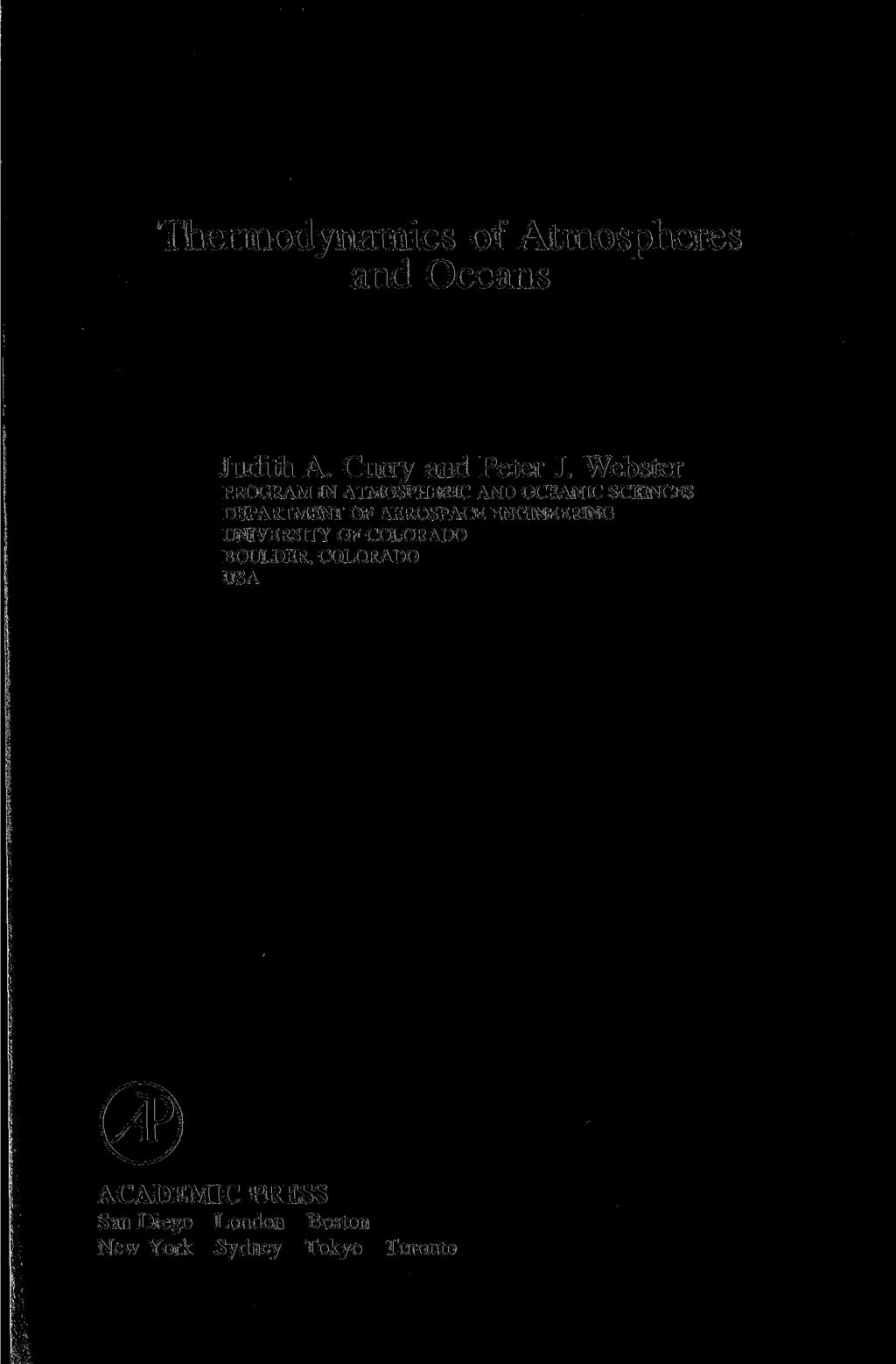 Thermodynamics of Atmospheres and Oceans Judith A. Curry and Peter J.