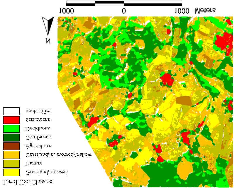 Fig. 3 Land use map and distribution of plant water content of short