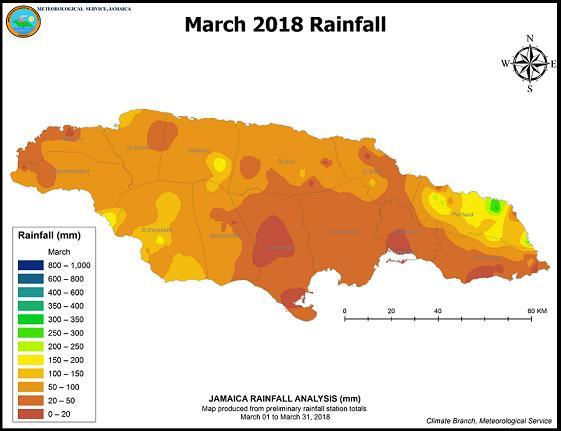 Rainfall Assessment For March 2018, eight (8) of thirteen (13) parishes 1 recorded below-normal rainfall while, the other five (5) parishes recording above-normal rainfall.