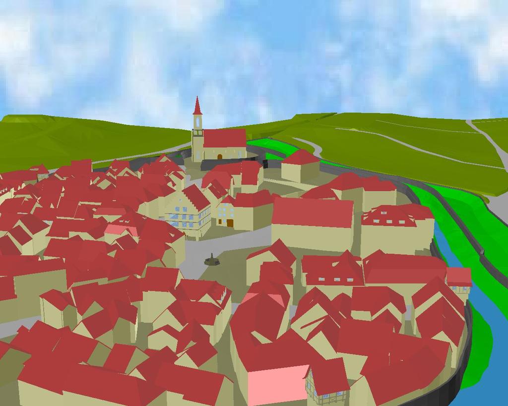 Virtual 3D city model of Ettenheim in Germany, automatically derived from an IFC dataset and manually enriched with respect to the employed CityGML feature types. http://www.citygml.