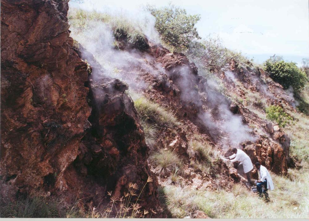 Chemical geothermometers 9 Karingithi Q 304.1 39.48Q log( H S / H ) 465 73.15 (Giggenbach 1991) 10.4 log( CH 4 / CO ) FIGURE 3: Fumaroles in the Kenya Rift 5.