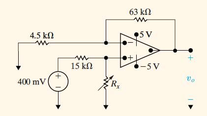 Example Find the output voltage when R x = 60k! i! i + v! v + KCL at : v + + i + + v! V + S R x 15k v KCL at v! :! 4.5k + v! v! 0 63k!