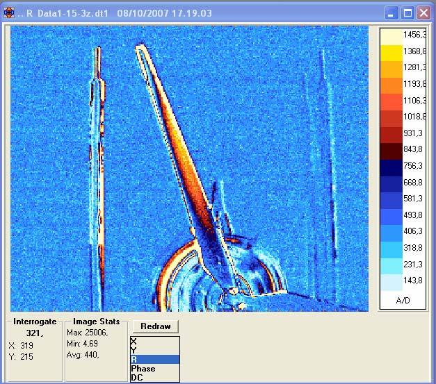 Figure 10: deformation blade time history We have carried out measurements at the variation of the flux speed in the wind tunnel in a range between 0,5 and 33 m/s The sequences of the thermographic