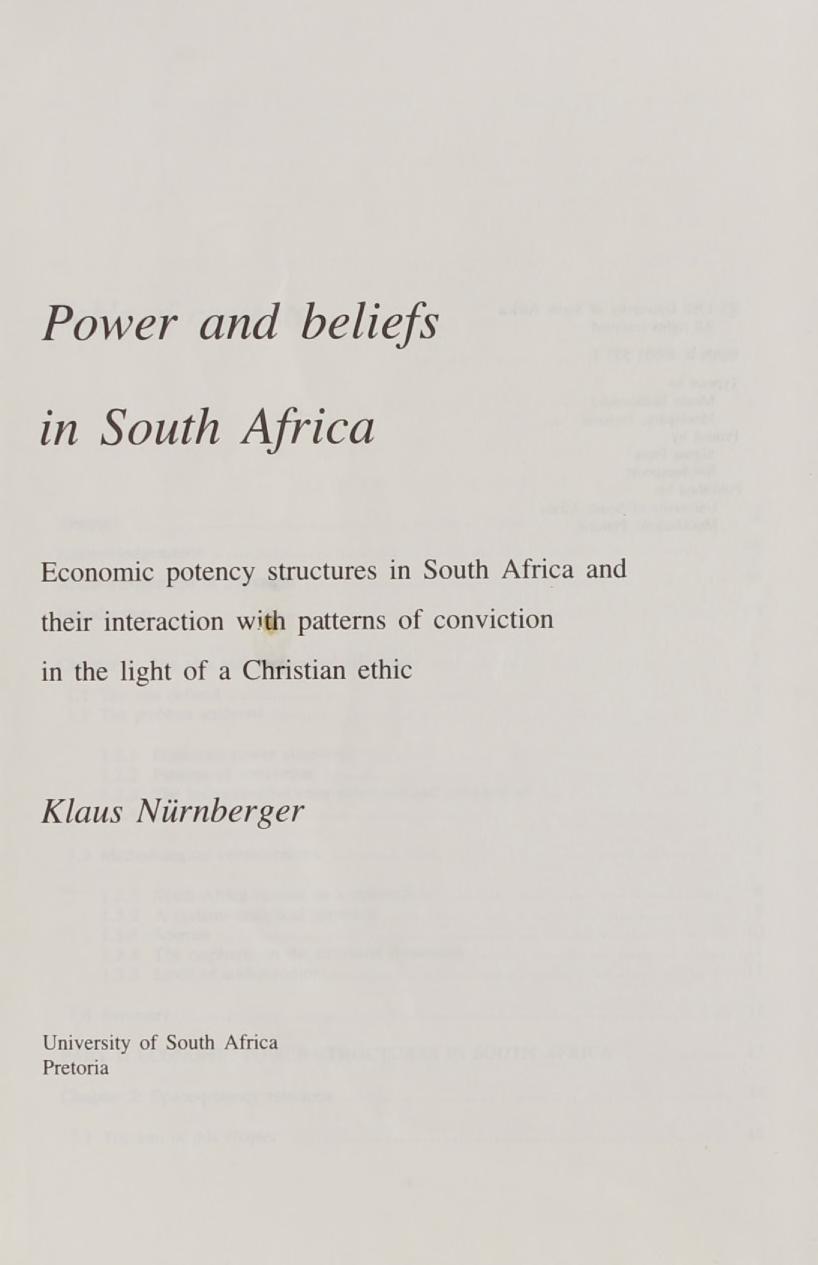 Power and beliefs in South Africa Economic potency structures in South Africa and their interaction with