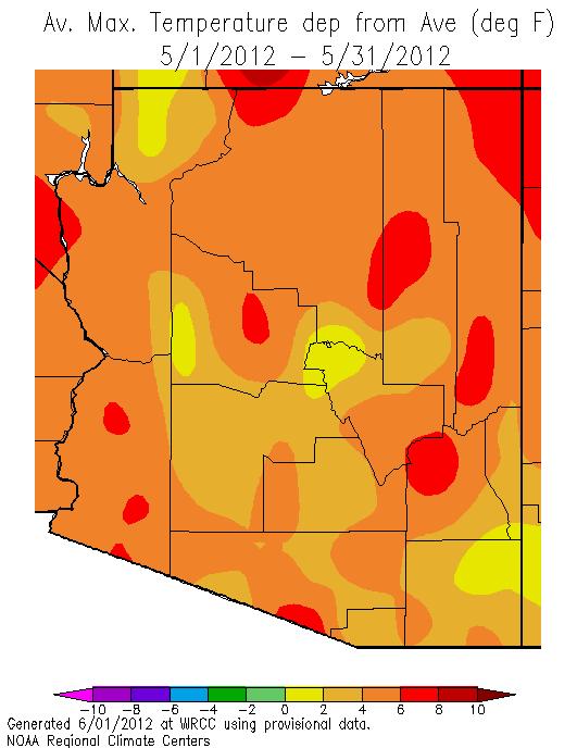 Daytime temperatures were less variable, but have generally been 1 to 5 o F warmer than normal across most of the state with the warmest spots in central Navajo, western Coconino and parts of Apache