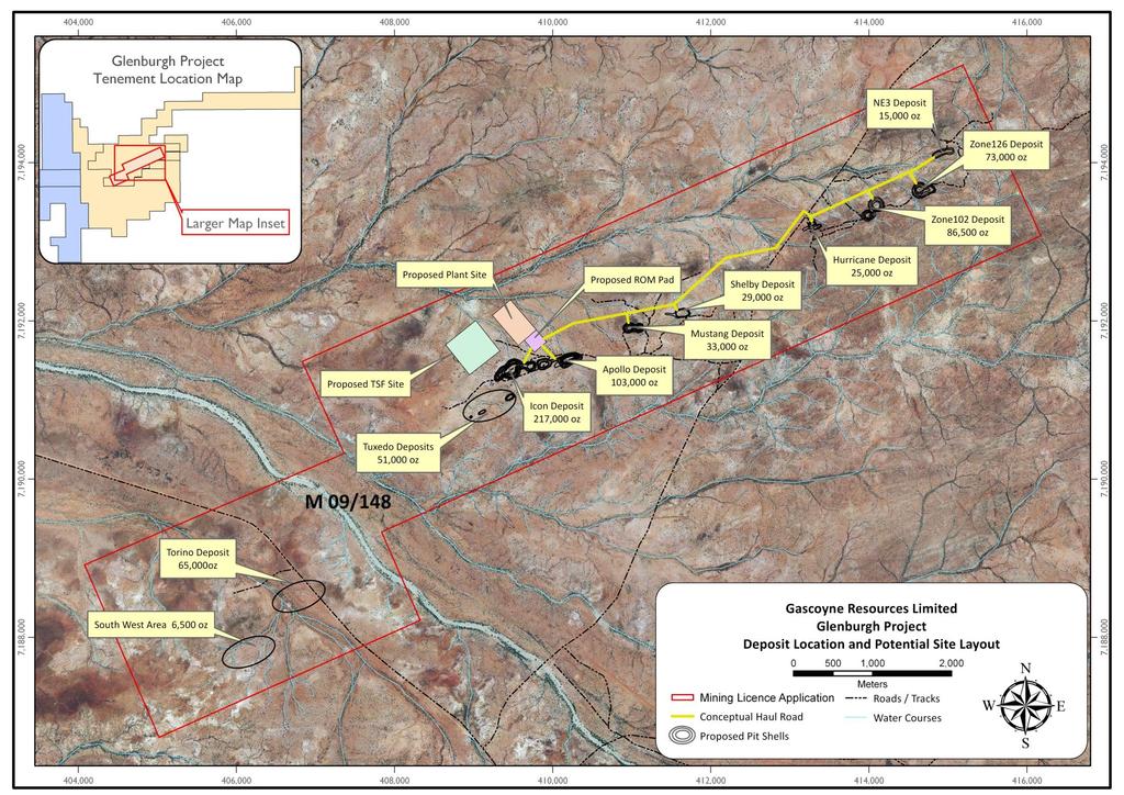 GLENBURGH Mining License Application B North Eastern Resource Area 200,000 oz of Gold Central