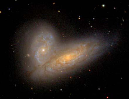 These two galaxies, like many found throughout the SDSS survey, are gravitationally interacting. Interactions such as these are commonly observed by the SDSS.