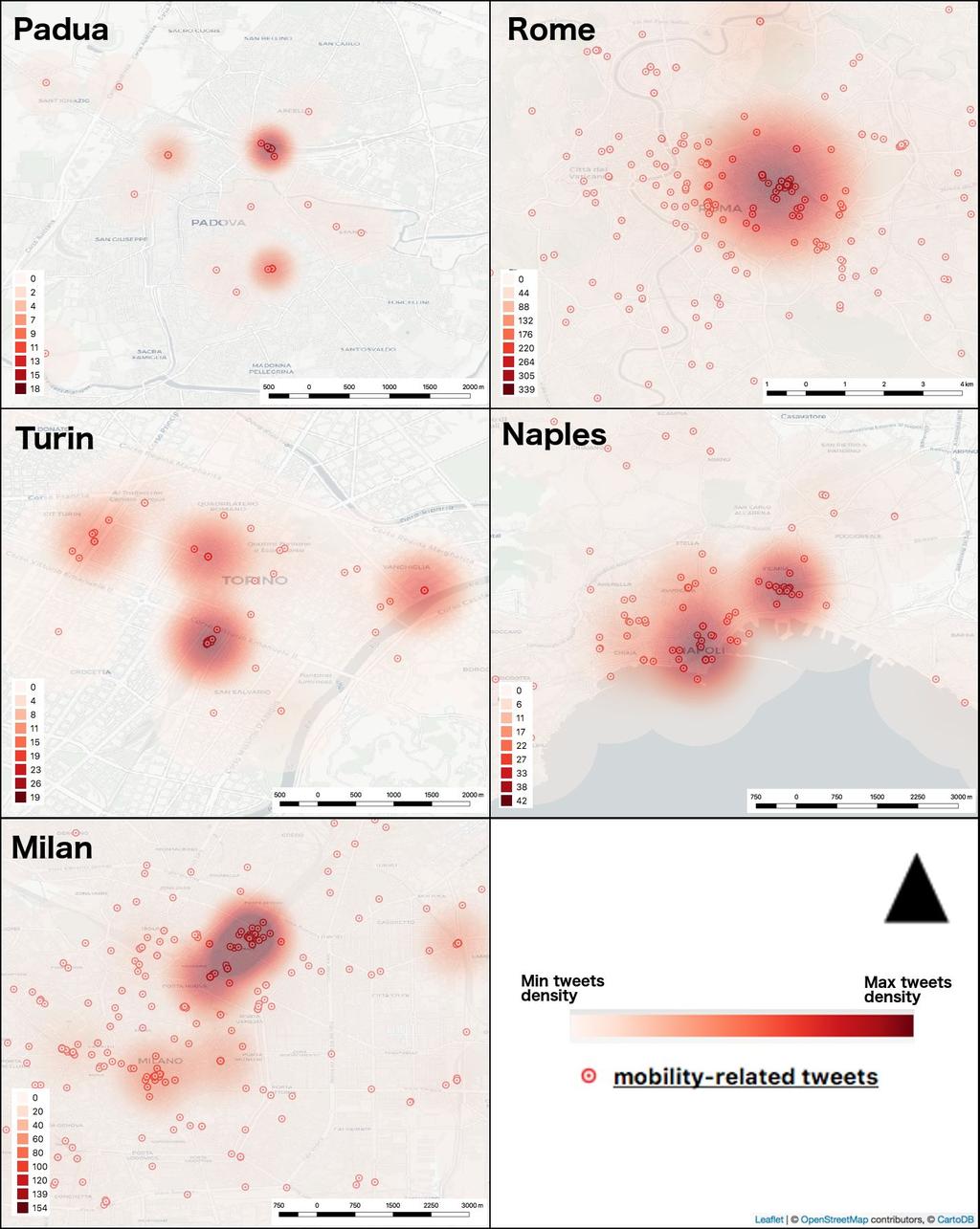 Crowdsourced data: Results (a) Density hotspots in the tweets spatial distribution: identified main urban mobility hubs: