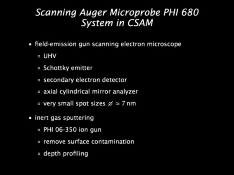 Scanning Auger Microprobe PHI 680 System in CSAM field-emission gun scanning electron microscope UHV Schottky emitter secondary electron detector