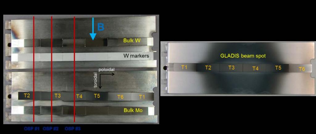 4 P6-349 FIG. 2. (Left) Photograph of the 4 sample types mounted in the target tiles after the plasma experiment.