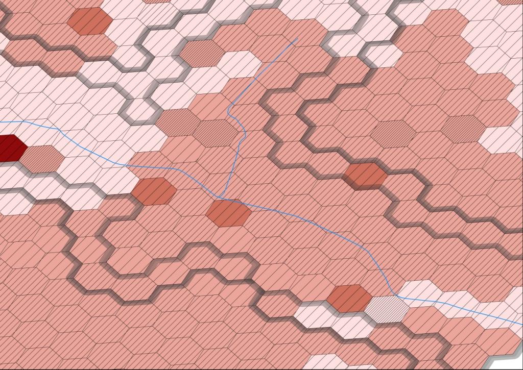 We use the color saturation hexagonal mosaic map for visualization of landscape degradation and two other representation methods for uncertainties.