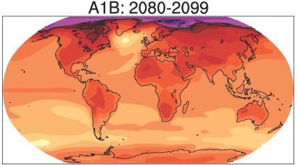 Climate change and storms Annual mean surface temperature differences for 2080-2099 minus 1980-1999 from the CMIP3