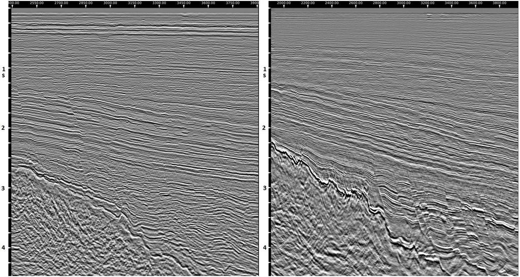 Figure 5. Full fold lines: Left, 2011 conventional survey; Right, 2012 dual-sensor survey.