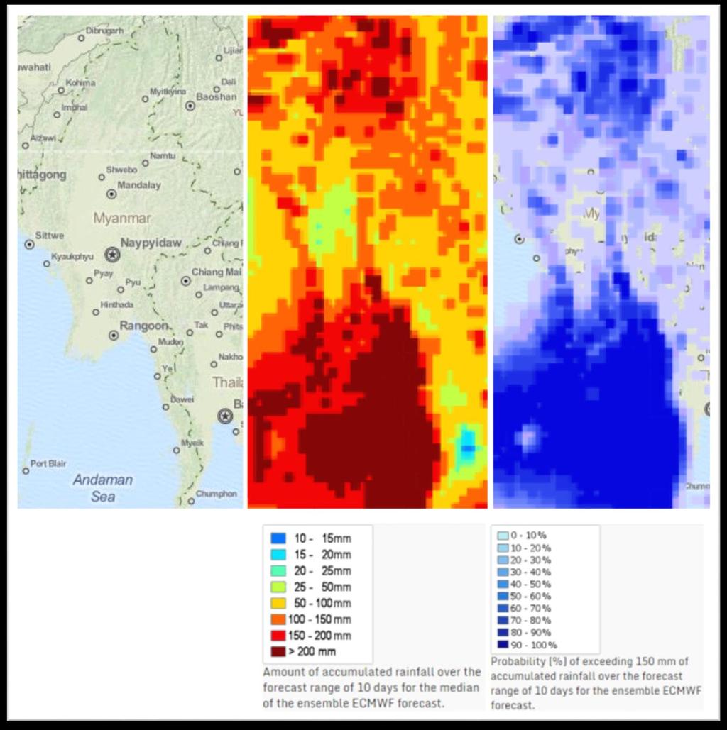 Myanmar floods August 2015 According to the precipitation forecast of the ECMWF (Figure 1), Myanmar is expecting very high amounts of precipitation during the next 10 days based on the 2015-08-04 00