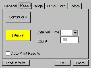 APPENDIX C WR50 - Heat Run Test (cooling curve) Setup Activate Interval Mode and select the interval time ( time in sec between measuring points) and the