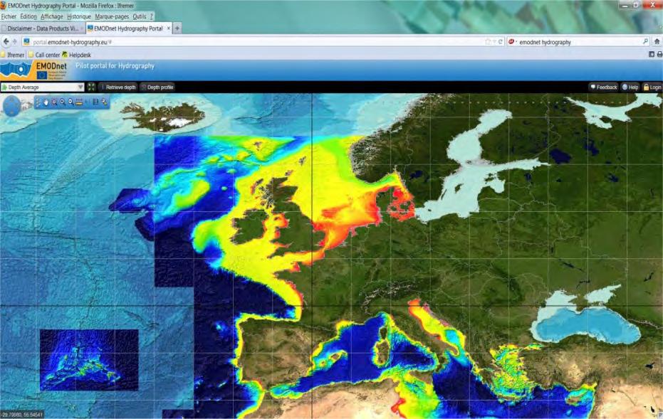 EMODnet hydrography services DTM downloading service using various formats.