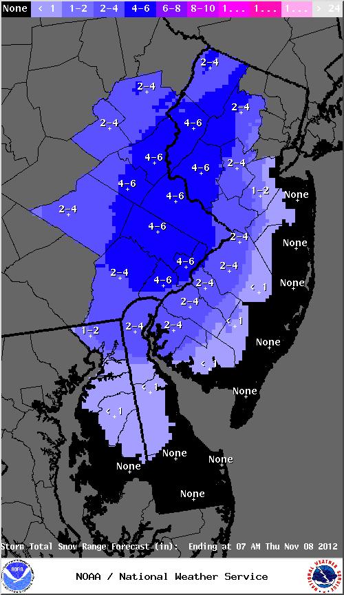 Snowfall Map on left shows snowfall accumulations for the region.