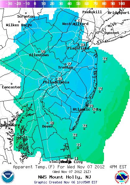 Temperatures Wind chill values will be in the 20s and 30s for much of the region during the height of the storm.