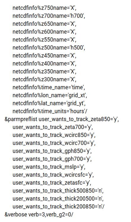 Tracker inputs: Namelist options (cont d) More names of NetCDF variables inside your file.