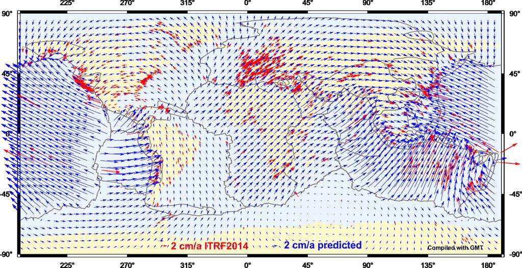 Continuous crustal deformation model from ITRF2014 The collocation approach includes station velocities up to 500 km from the grid point