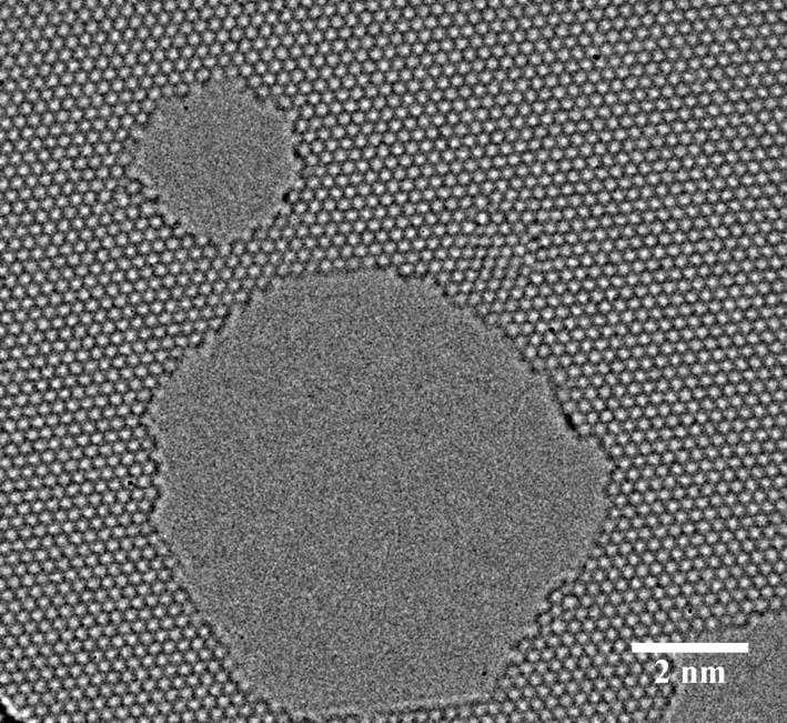 1090 o C with 80 sccm of hydrogen gas flow (as in the main text). The holes open up to vacuum, indicating it is monolayer graphene.