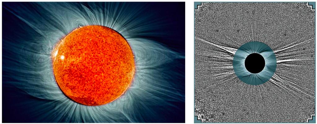 Coronal fine structure and its evolution into the solar wind (a) White light eclipse 2007 March 29 corona made by a 1600 mm telescope in Libya and SOHO EIT He II (30.4 nm).