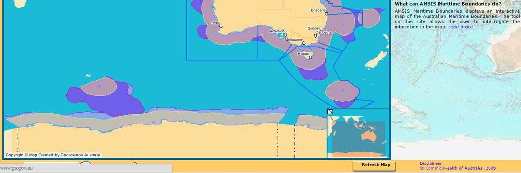 Early in 2000 a project regarding the delimitation of maritime zones (AMBIS 6 ) was implemented while a few years later an information system known as Australian Marine Spatial Information System