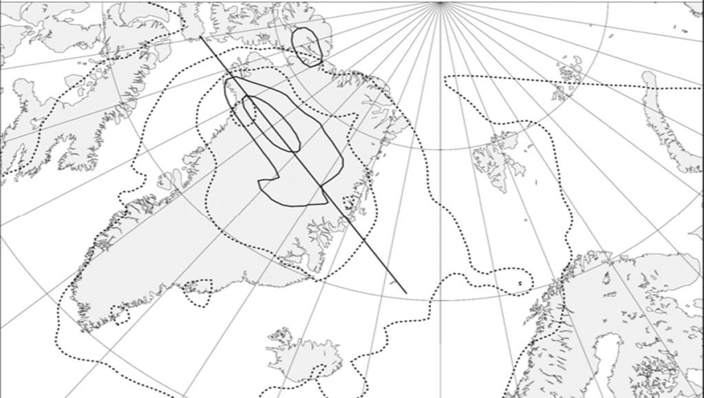 The trajectories have been calculated backwards from the region of maximum PV (UPV anomaly) west of the Norwegian coast at 1 UTC November 8 to northern Greenland 36 h earlier as indicated by the