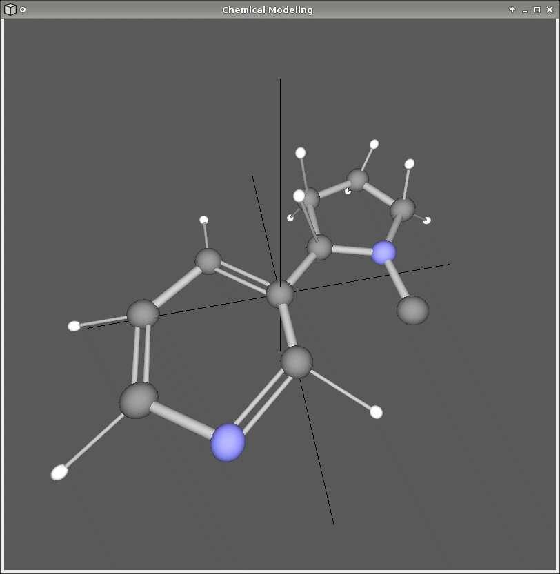Figure 1: A model of nicotine drawn by using my project, and the file created by exporting the model. model. The Nelder Mead algorithm uses a simplex will have N + 1 vertices, each with N dimensions.