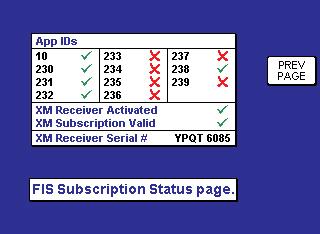 5. Verify the activation of the receiver and the subscription validity by selecting and viewing the FIS Subscription Status Page on the KMD screen.
