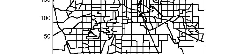 The Monte Carlo simulations were conducted using as regions 459 census tracts in a 40 sq. km. region in Denver as depicted in Figure.