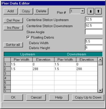 Chapter 5 Modeling Bridges Figure 5-14 Pier Editor With Floating Debris Option After the user has run the computational program with the pier debris option turned on, the pier debris will then be