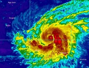 Marianas Maximum sustained winds 85 mph; will continue to intensify Expected to impact southern Marianas Fri (4:00 am EDT) as a Category 3 typhoon with 115 mph winds (JTWC) Typhoon force winds extend