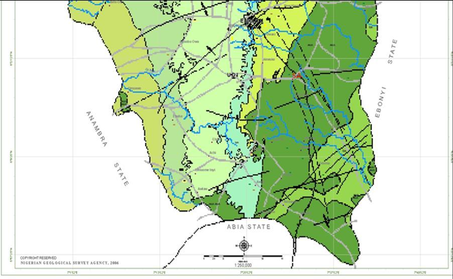 Ugwu and Ezeh 6257 Figure 2. Geological and mineral resources map of the southern portion of Enugu State, Nigeria (NGSA, 2006) showing the study area.