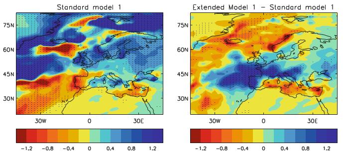 differences of NDJFM surface temperature (K) anomalies for