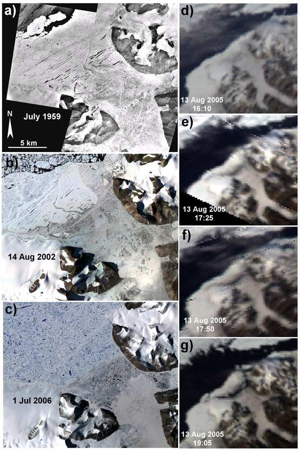 (c) Extent of ice shelves and MLSI in late September 2005; note the position of the Ayles Ice Island to the northwest of Milne Fiord. Figure 2.