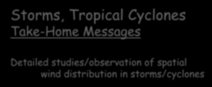 Storms, Tropical Cyclones Take-Home Messages Detailed studies/observation of spatial wind