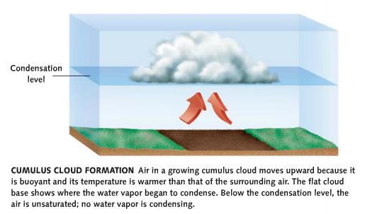 Cloud Formation Shape of a cloud shows how the air is moving Vertical developed clouds form when rising air is lighter than the surrounding air.