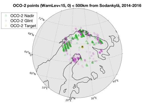 OCO-2 XCO 2 evaluation at Sodankylä OCO-2 data < 500 km from Sodankylä agrees well with the seasonality of TCCON