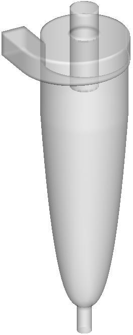 the conical surface away from the central line of the cyclone; D c and D u were the cylinder and spigot diameters, respectively; and n was referred to as the conical shape factor and varies between 0.