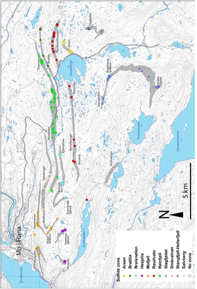 Drill core intervals Map shows the mineralized zones and and locations of best drill core intersections.