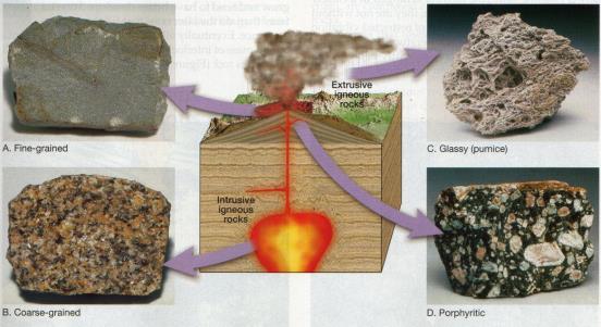 Intrusive & extrusive igneous rocks: Most common intrusive igneous rocks are granite, gabbro & granodiorite, & for extrusive igneous rocks