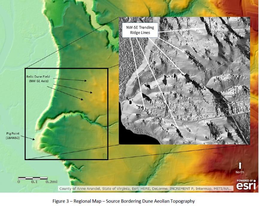 LIDAR maps confirmed presence of parabolic topographic relief and NW to SE ridge