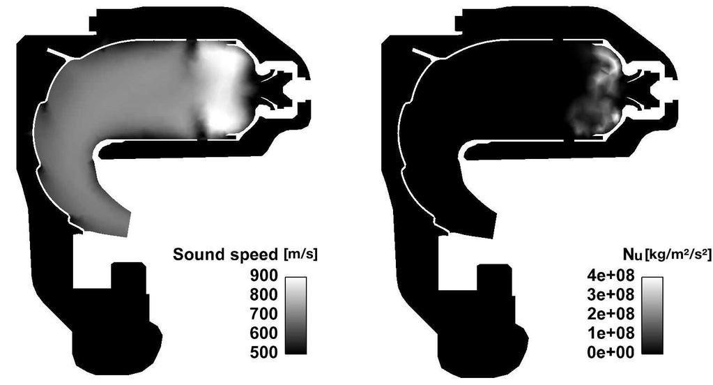 Figure 2: Sound speed (left) and local interaction index n u,i (right) fields on a transverse cut of a