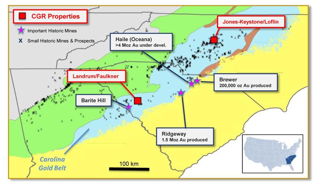 Figure 3: Location of CGR Projects in the Carolina Gold Belt, North and South Carolina Carolina Gold Belt Properties TNN has acquired options to earn a 70% interest in both the the