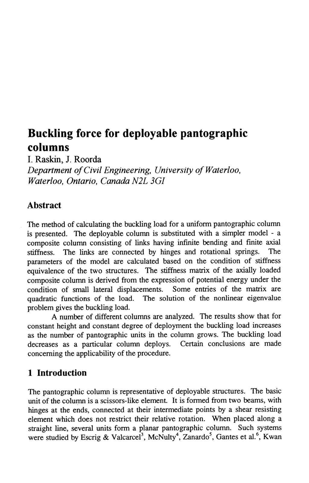 Buckling force for deployable pantographic columns I. Raskin, J.