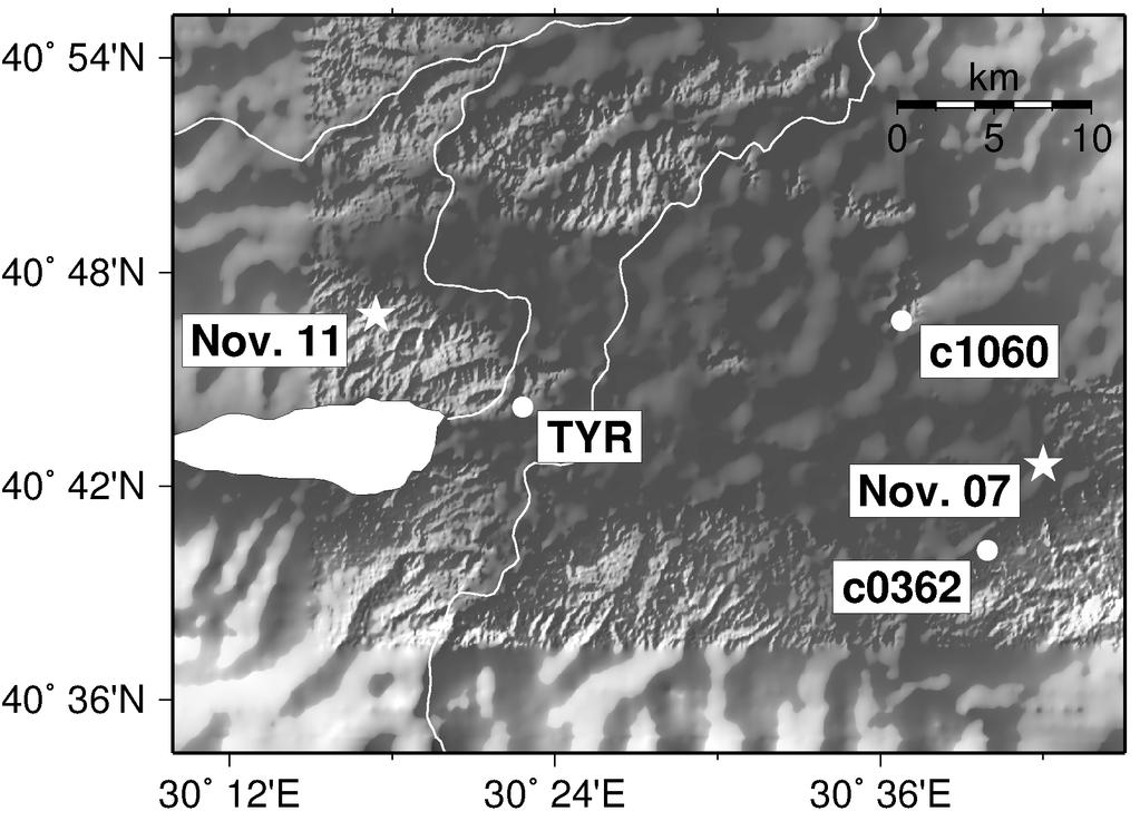 Table 2: Aftershock events and its source parameter, Örgülü and Aktar[8]. Date Time Latitude Longitude Mw Azimuth Dip Rake Depth Nov. 07, 1999 16:54 40.65 N 30.69 E 4.5 282 64 166 7.0 km Nov.