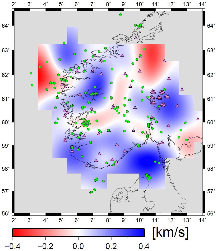 c) Figure 27 Horizontal slice at 10 depth of the 3-D velocity models developed for the territories of Finnmark (a), Nordland (b) and southern Norway (c) (see Fig. 1).