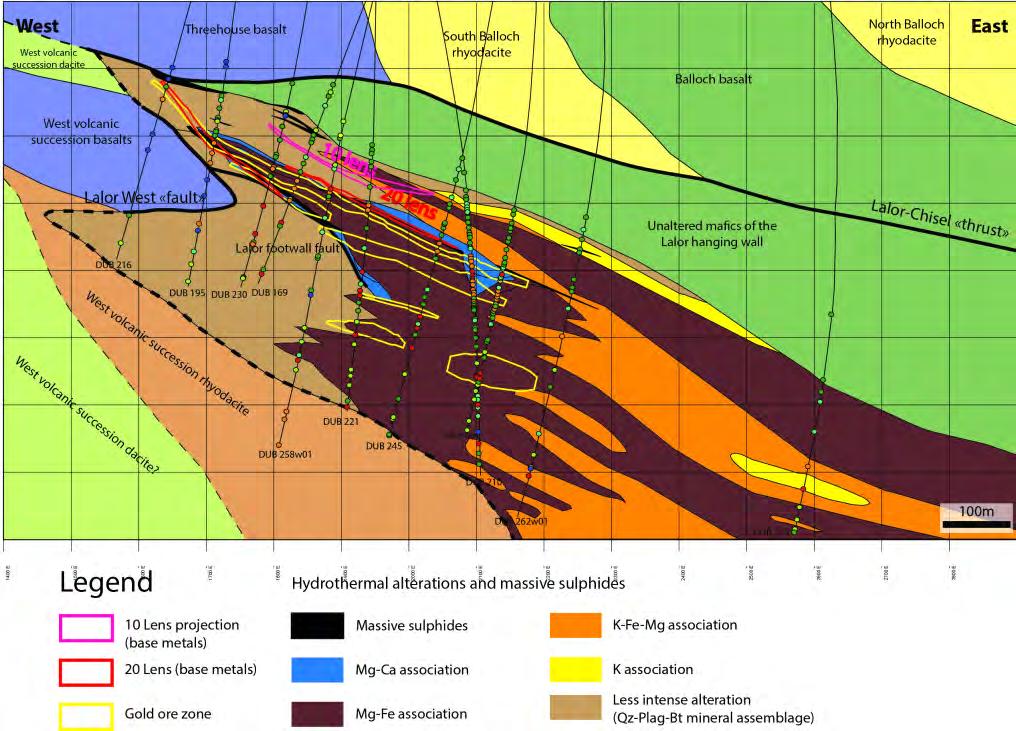 Hydrothermal alteration Lalor deposit W E FW basalt Threehouse basalt S