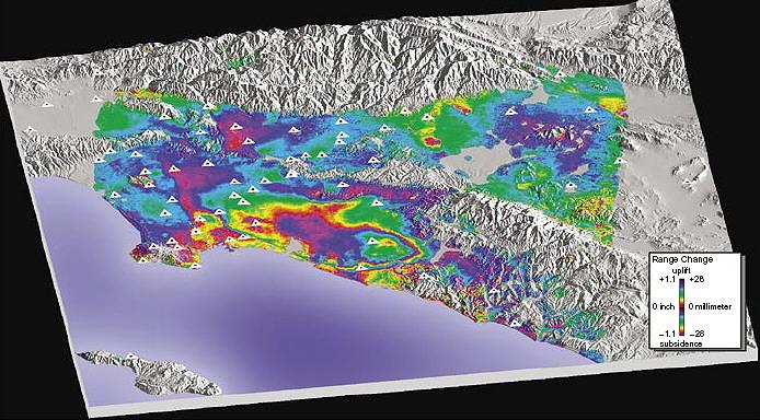 InSAR is being used to quantify land-surface subsidence Interferogram showing deformation in the Los Angeles